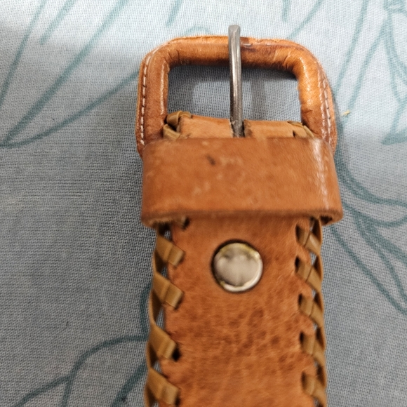 Vintage 90's Handtooled Leather Guatemalan Inlayed Tapestry Belt - Picture 4 of 4